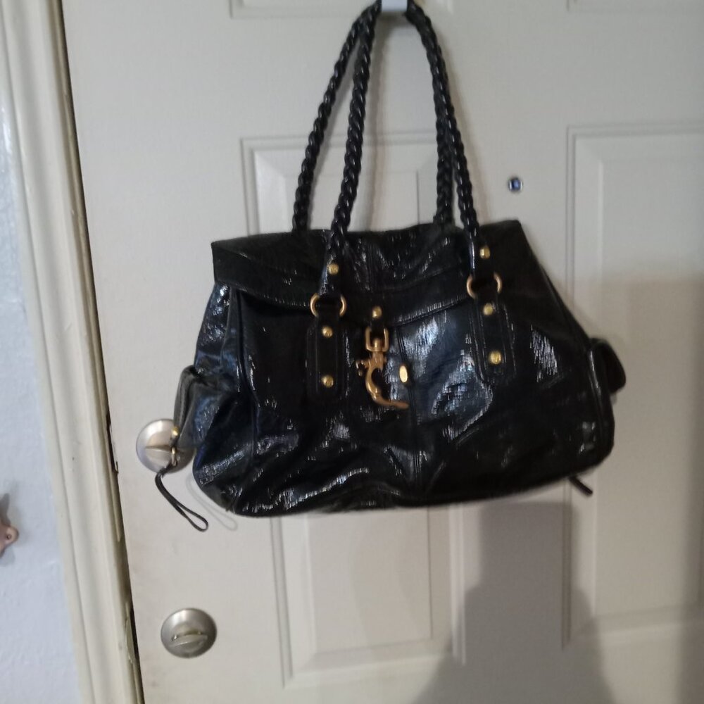 New Vintage Patent Leather Satchel with Gold Hardware - Picture 11 of 11